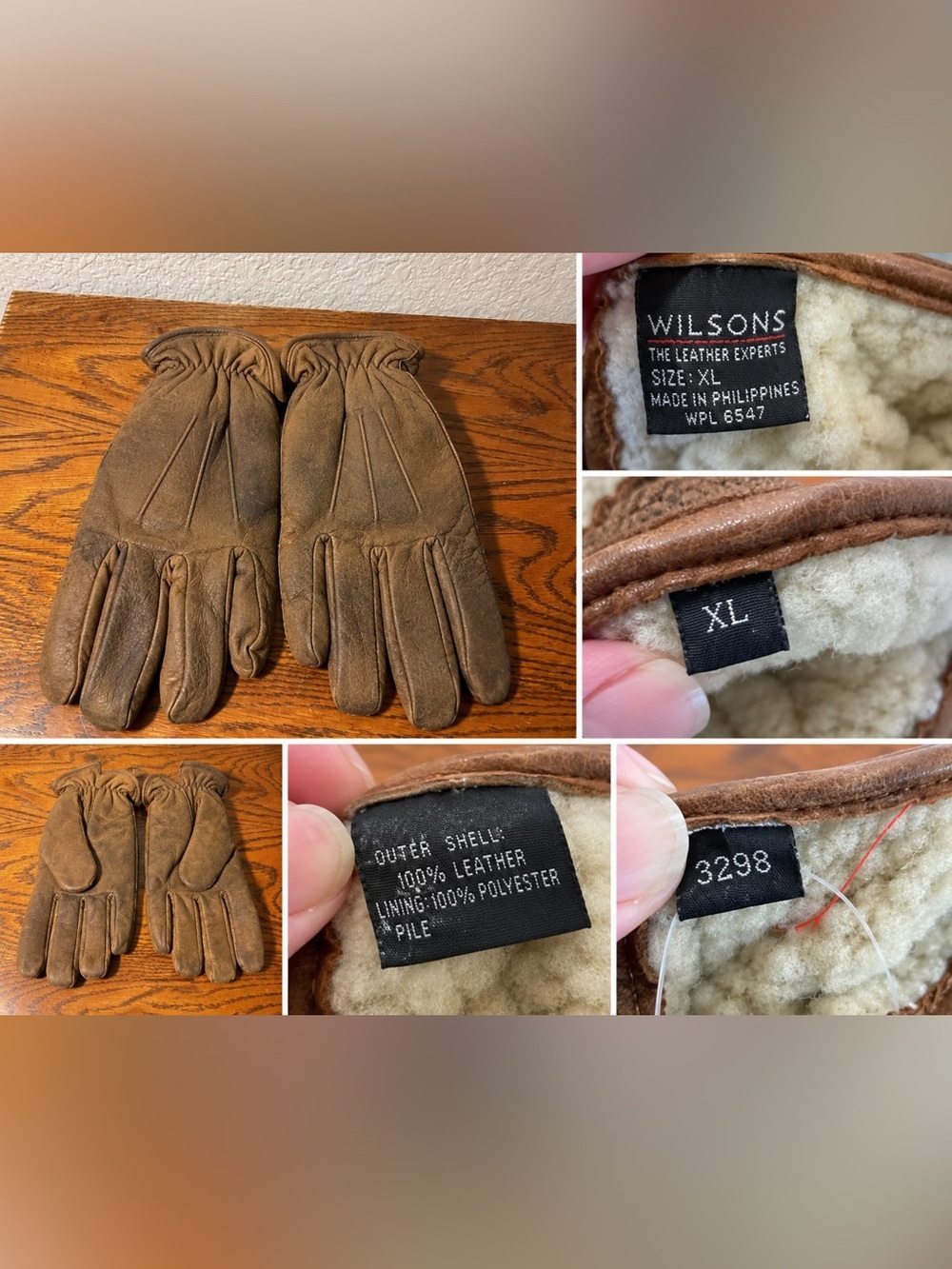 Wilsons Leather Experts Brown Genuine Leather Winter Gloves XL Men’s Sherpa Line